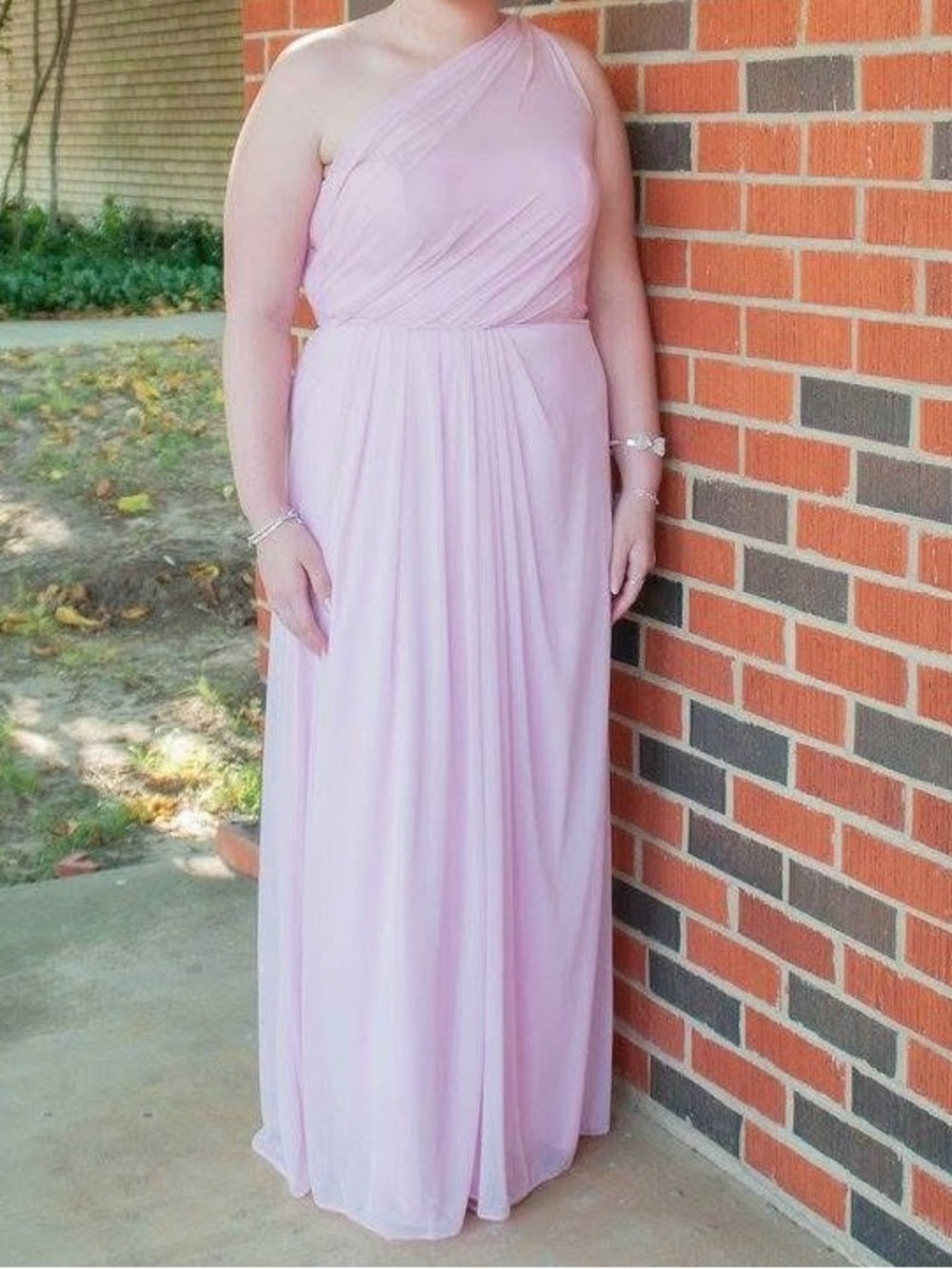 David's Bridal One-Shoulder Blush Chiffon Gown